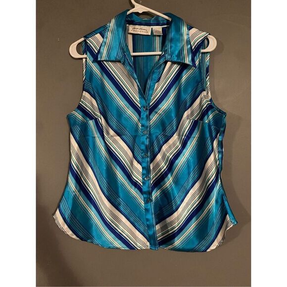 Giorgio Fiorlini Collection Chevron Print Button Up Sleeveless Top Large - Picture 1 of 4